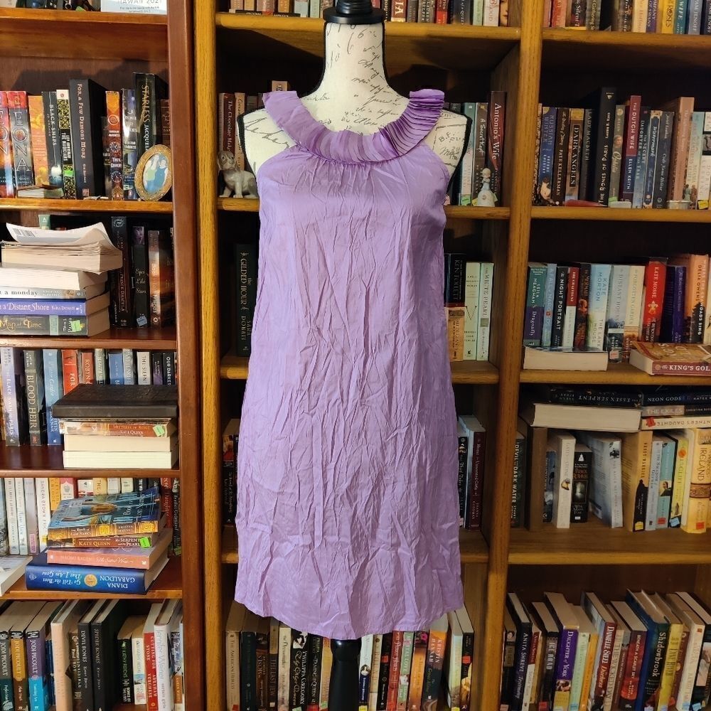Calypso st. Barth lavender dupioni silk cocktail dress pleated collar  size xs
